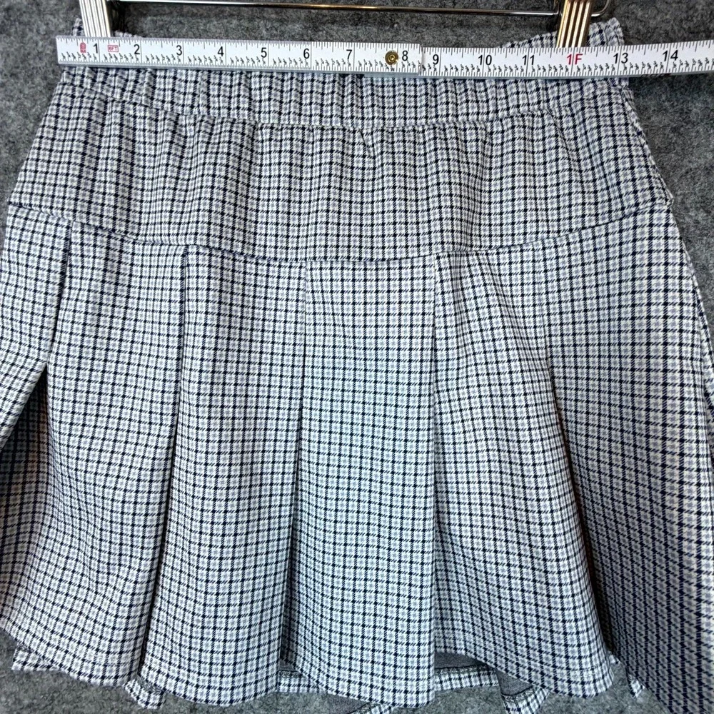 Olive & Oak Tennis Mini Skirt Womens Medium White Blue Plaid Pleated Academia - Picture 4 of 5